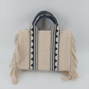 H&M Jacquard-Weave Shopper  Pattern With Fringe and Cross Body Strap Boho